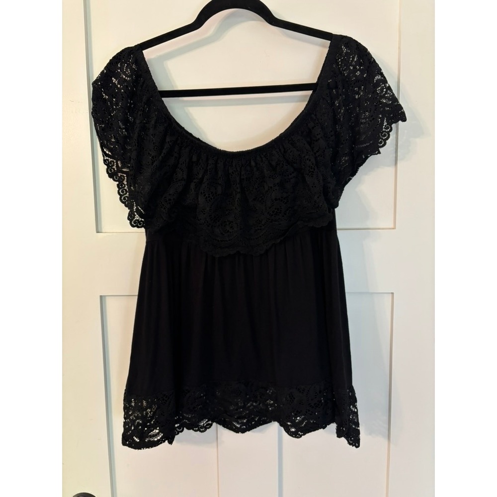 Torrid Super Soft Black Lace Off-Shoulder Ruffle Top - Plus Sz 2 Whimsigoth Boho - Picture 9 of 16